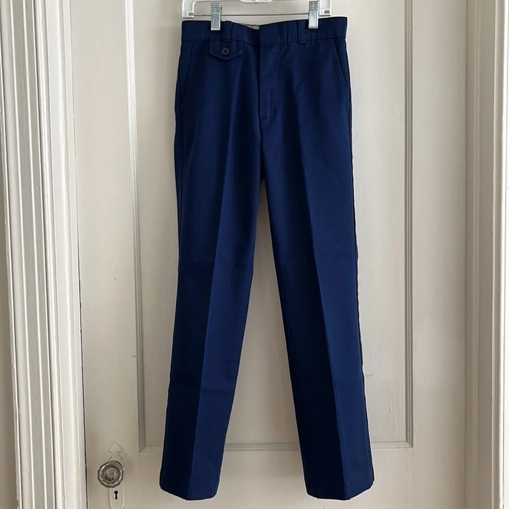 1970s Vintage Pants Sears Boys 14 Slim Perma-Prest Navy Blue Trousers